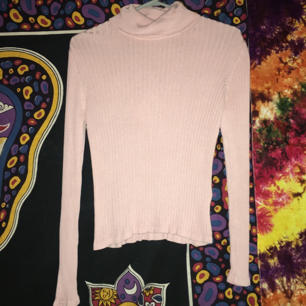 Pink ribbed turtle neck